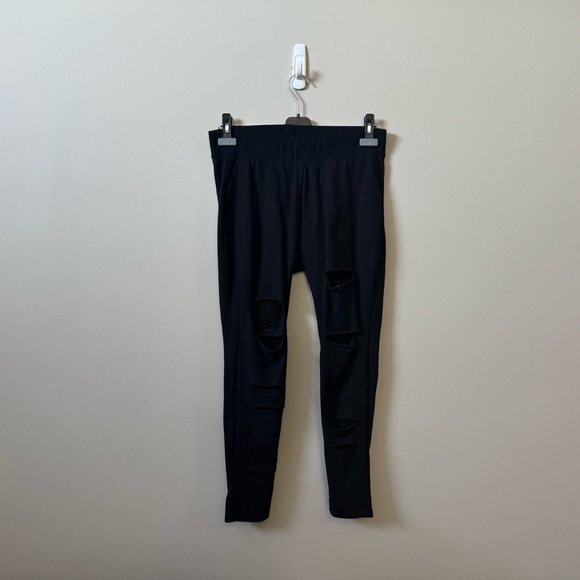 Torrid women’s signature waist split fishnet distressed black leggings - Picture 2 of 4